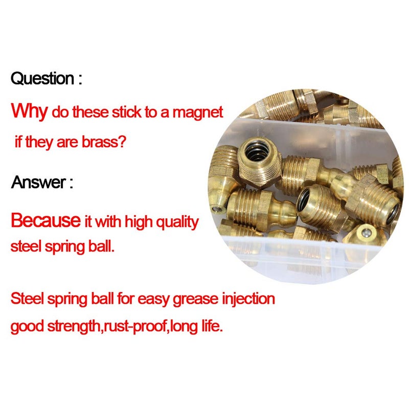 Boeray 115pcs 1/4â€œ 1/8â€ Hydraulic Grease Brass Zerk Fitting SAE Standard Assortment Kit-Straight, 90-Degree, 45-Degree Angled Zerk Assortment Set - Image 5